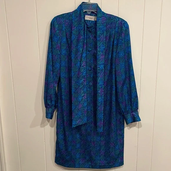 Vintage Papell Boutique Bow Neck Tie Dress - Picture 3 of 12